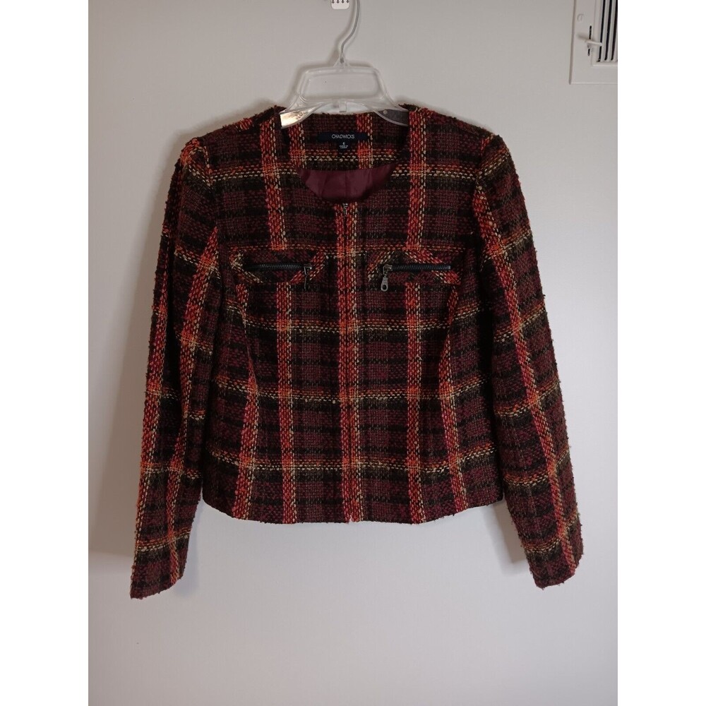 Vintage Chadwicks Zip Up Plaid Blazer Jacket Brown Size 6